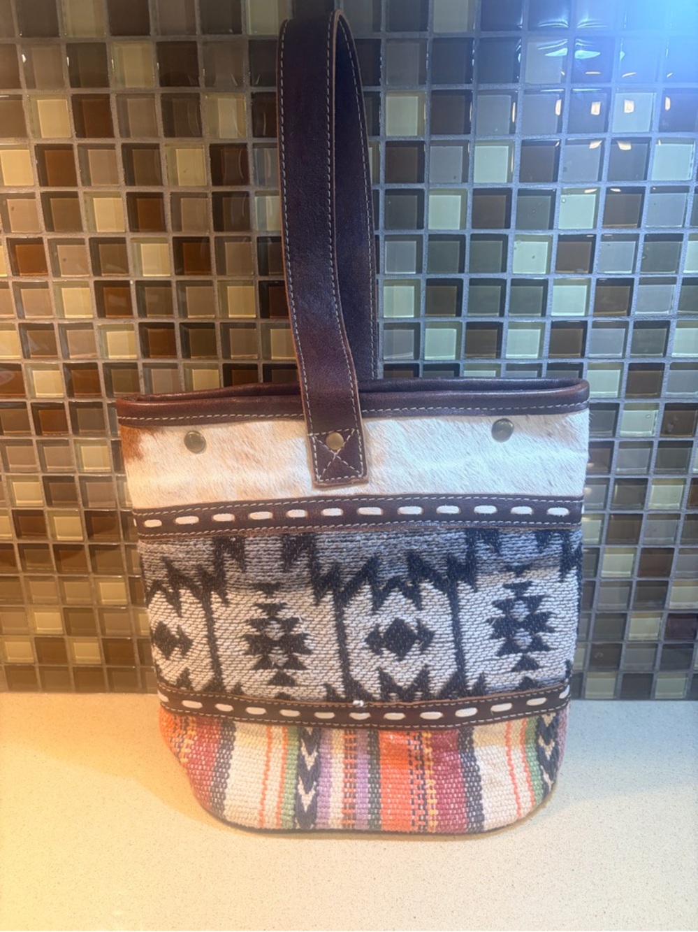 MYRA BAG Aspaldiko Canvas & Cow Leather Hand Bag